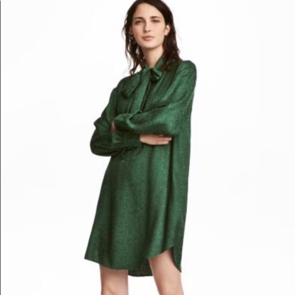 H&M Jacquard Patterned Dress Green Size 10
